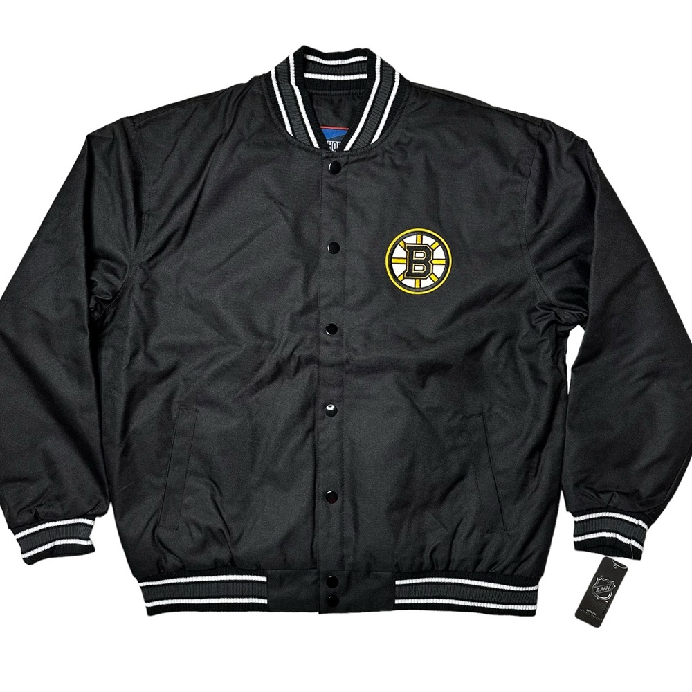 NWT Boston Bruins NHL Full Snap Varsity Bomber Jacket Black Women’s 2XL